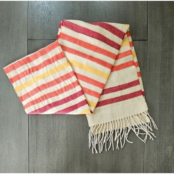 Cashmink Multicolor Orange Striped Scarf V Fraas Germany Fringed Soft 80" Long - Picture 1 of 4